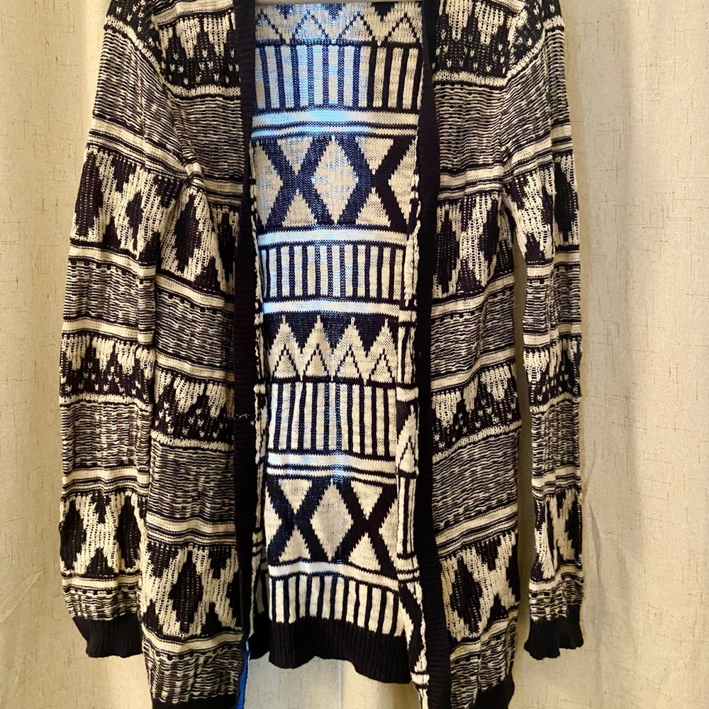 Knitted navy and cream cardigan